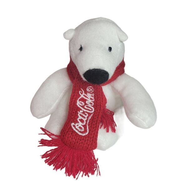 Coca Cola Plush 4.5” White Polar Bear Red Scarf Holiday - Picture 1 of 8